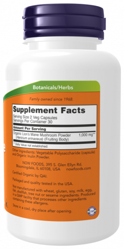 NOW Lions Mane Mushroom, Львиная грива гриб, 60 капсул