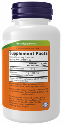 NOW Cat's Claw 500 mg, 250 капсул