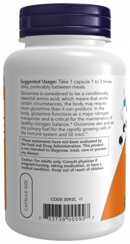 NOW L-Glutamine 500 mg, 120 капсул