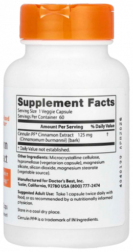 Doctor's Best Cinnamon Extract, Экстракт корицы, 60 капсул