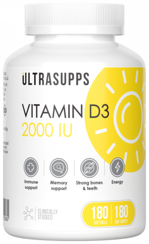 Ultrasupps Vitamin D3 2000 IU, Витамин D3 2000 МЕ, 180 капсул