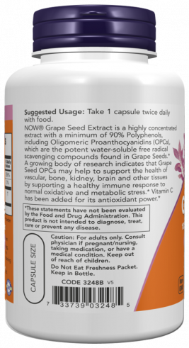 NOW Grape Seed 100 mg, 200 капсул