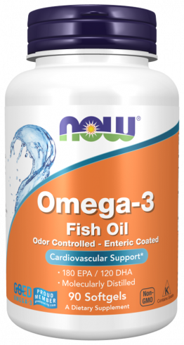 NOW Omega-3 Molecularly Distilled &amp; Enteric Coated, 90 капсул