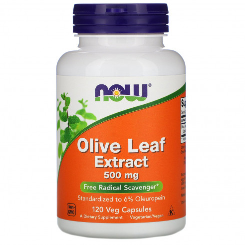 NOW Olive Leaf Extract 500 mg, Экстракт листьев оливы 500 мг, 120 капсул